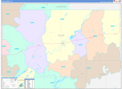 Rusk County, WI Wall Map Color Cast Style 2024