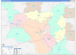 Rutherford County, NC Wall Map Color Cast Style 2024