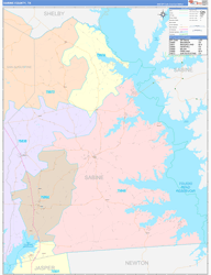 Sabine County, TX Wall Map Color Cast Style 2023