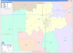 Saline County, KS Wall Map Color Cast Style 2024