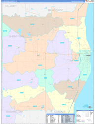 Sheboygan County, WI Wall Map Color Cast Style 2024