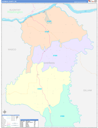 Sherman County, OR Wall Map Color Cast Style 2024