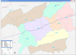 Smyth County, VA Wall Map Color Cast Style 2024