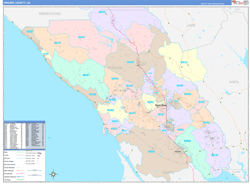 Sonoma County, CA Wall Map Color Cast Style 2024