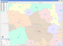 Stephenson County, IL Wall Map Color Cast Style 2024