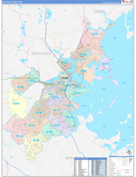 Suffolk County, MA Wall Map Color Cast Style 2024