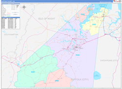 Suffolk County, VA Wall Map Color Cast Style 2024