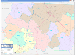 Surry County, NC Wall Map Color Cast Style 2024