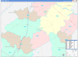 Sussex County, VA Wall Map Color Cast Style 2024