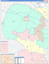Suwannee County, FL Wall Map Color Cast Style 2026