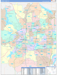 Tarrant County, TX Wall Map Color Cast Style 2024