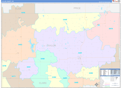 Taylor County, WI Wall Map Color Cast Style 2024