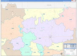 Taylor County, WI Wall Map Color Cast Style 2026