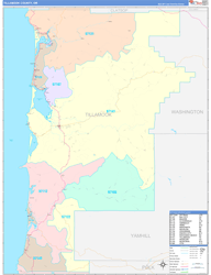 Tillamook County, OR Wall Map Color Cast Style 2024