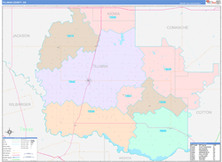Tillman County, OK Wall Map Color Cast Style 2024