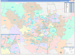 Travis County, TX Wall Map Color Cast Style 2024