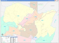 Tucker County, WV Wall Map Color Cast Style 2024