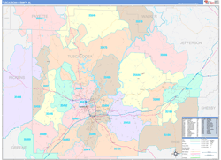 Tuscaloosa County, AL Wall Map Color Cast Style 2024