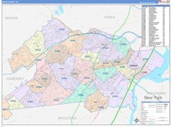 Union County, NJ Wall Map Color Cast Style 2026