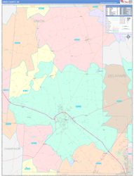 Union County, OH Wall Map Color Cast Style 2024