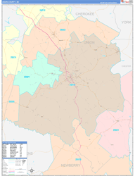 Union County, SC Wall Map Color Cast Style 2024