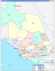 Ventura County, CA Wall Map Color Cast Style 2026