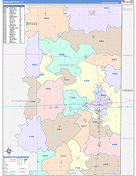 Vermilion County, IL Wall Map Color Cast Style 2026