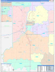 Vigo County, IN Wall Map Color Cast Style 2024