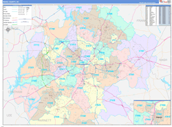 Wake County, NC Wall Map Color Cast Style 2024