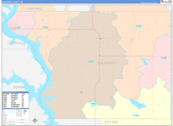 Walworth County, SD Wall Map Color Cast Style 2024
