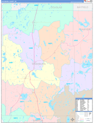 Washburn County, WI Wall Map Color Cast Style 2024