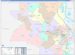 Washington County, OR Wall Map Color Cast Style 2024