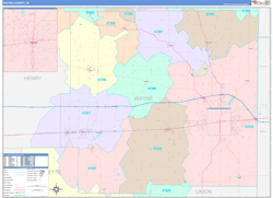 Wayne County, IN Wall Map Color Cast Style 2024
