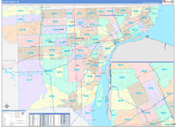 Wayne County, MI Wall Map Color Cast Style 2024