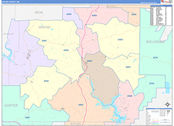 Wayne County, MO Wall Map Color Cast Style 2026