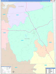 Wayne County, MS Wall Map Color Cast Style 2024