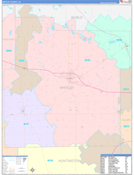 Whitley County, IN Zip Code Maps (Color Cast Style)