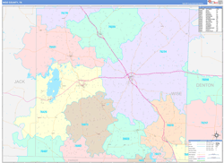 Wise County, TX Wall Map Color Cast Style 2024