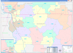 Woodbury County, IA Wall Map Color Cast Style 2024