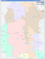 Worth County, GA Wall Map Color Cast Style 2024