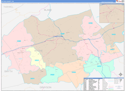 Wythe County, VA Wall Map Color Cast Style 2024