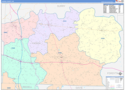 Yadkin County, NC Wall Map Color Cast Style 2026