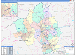 Asheville Metro Area Wall Map Color Cast Style 2026