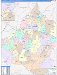 Charlottesville Metro Area Wall Map Color Cast Style 2026