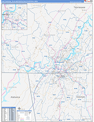 Chattanooga Metro Area Wall Map Color Cast Style 2026
