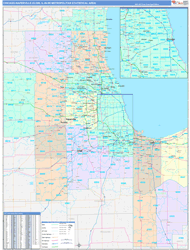 Chicago-Naperville-Elgin Metro Area, IL Zip Code Maps Color Cast Style