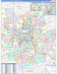 Cincinnati Metro Area Wall Map Color Cast Style 2026