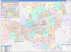 Columbia Metro Area Wall Map Color Cast Style 2026