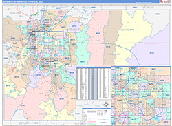 Denver Metro Area Wall Map Color Cast Style