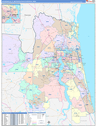 Jacksonville Metro Area Wall Map Color Cast Style 2026